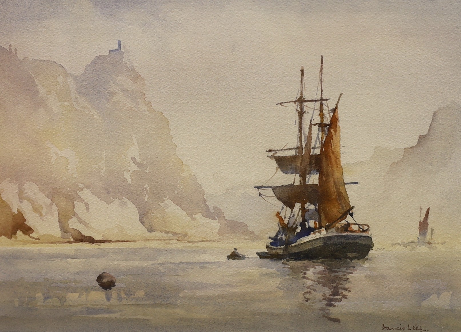 Three assorted marine watercolours by Francis Leke, Sydney Vale and Griffin, largest 35 x 51cm
